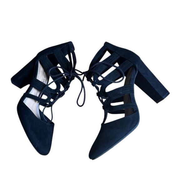 Christian Siriano Women's Black Strappy Tie Chunky Heels Size 7 - Picture 2 of 8